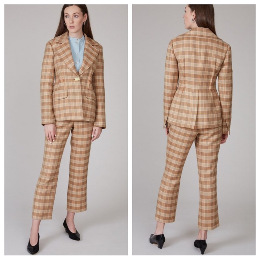 NWT! REJINA PYO Edith jacket and  FINLEY PANTS Twill check camel/orange/green